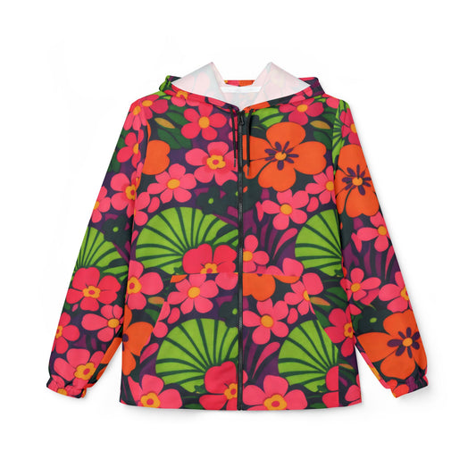 Floral Retro Windbreaker Jacket – Bright Pink & Orange AOP