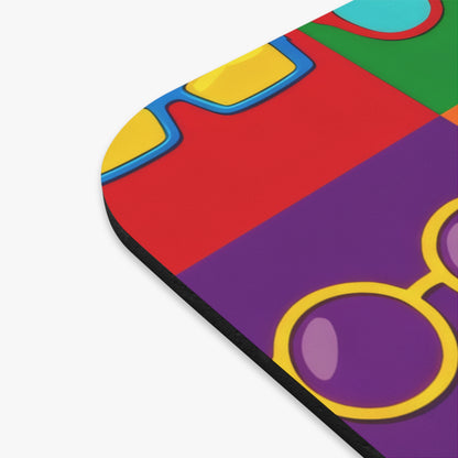 Retro Pop Art Sunglasses Mouse Pad — Colorful Grid Desk Mat