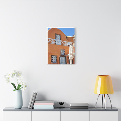 Oia Santorini Orange Facade Canvas — Mediterranean Terracotta Matte Wall Art