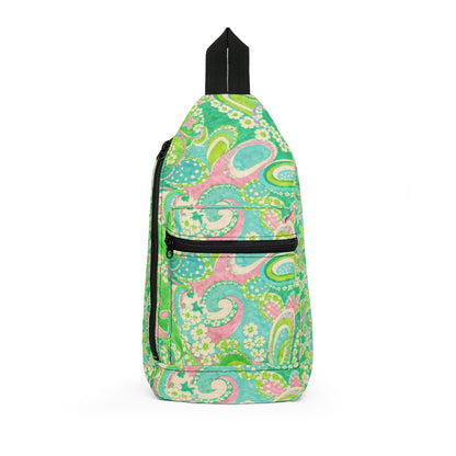 Green Paisley Sling Bag — Lightweight Floral Crossbody for Everyday Travel & Festivals