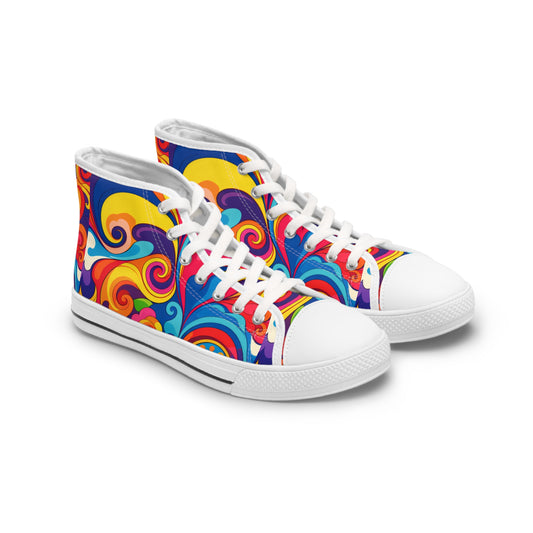 Women's High Top Sneakers — Colorful Retro Psychedelic Swirl Pattern