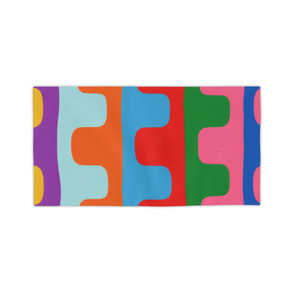 Colorwave Abstract Beach Towel — Bright Retro Geometric Stripes
