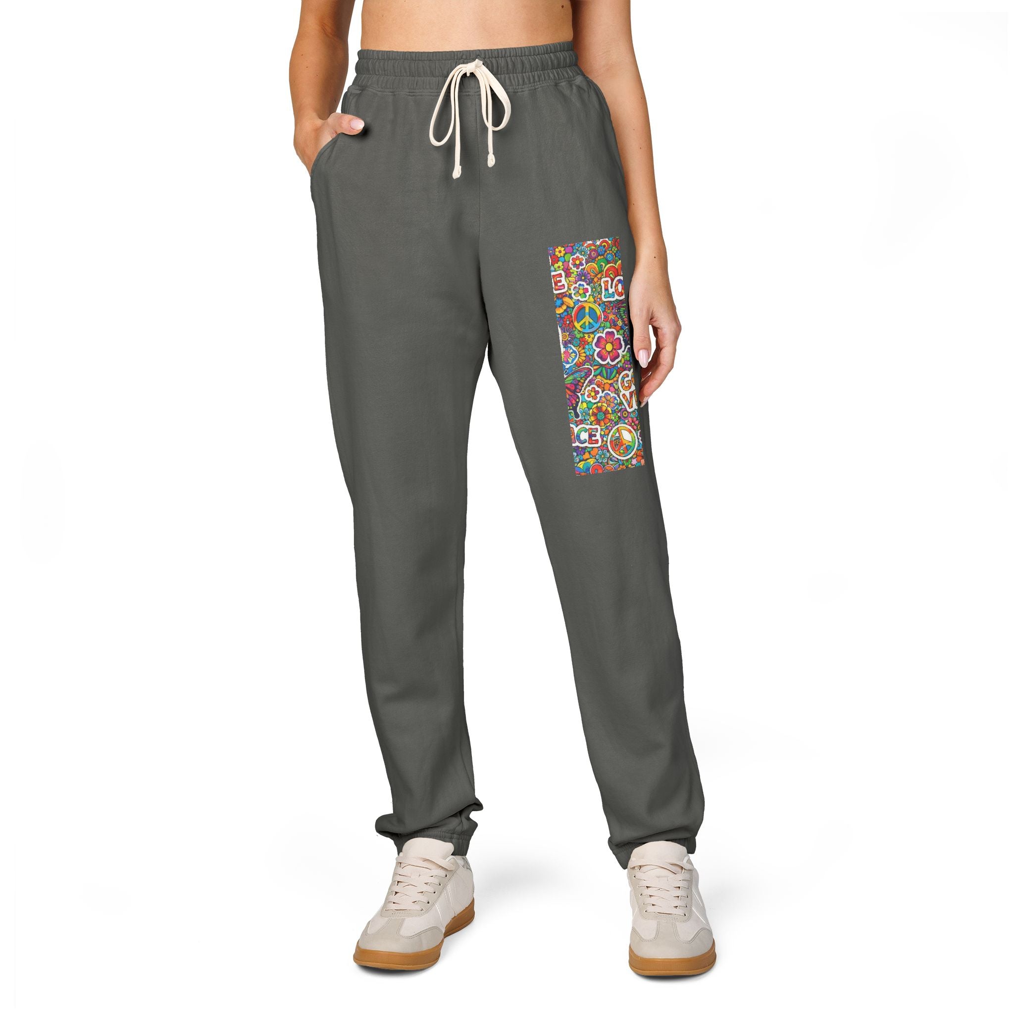 Floral Mosaic Joggers — Colorful Patch Graphic Sweatpants