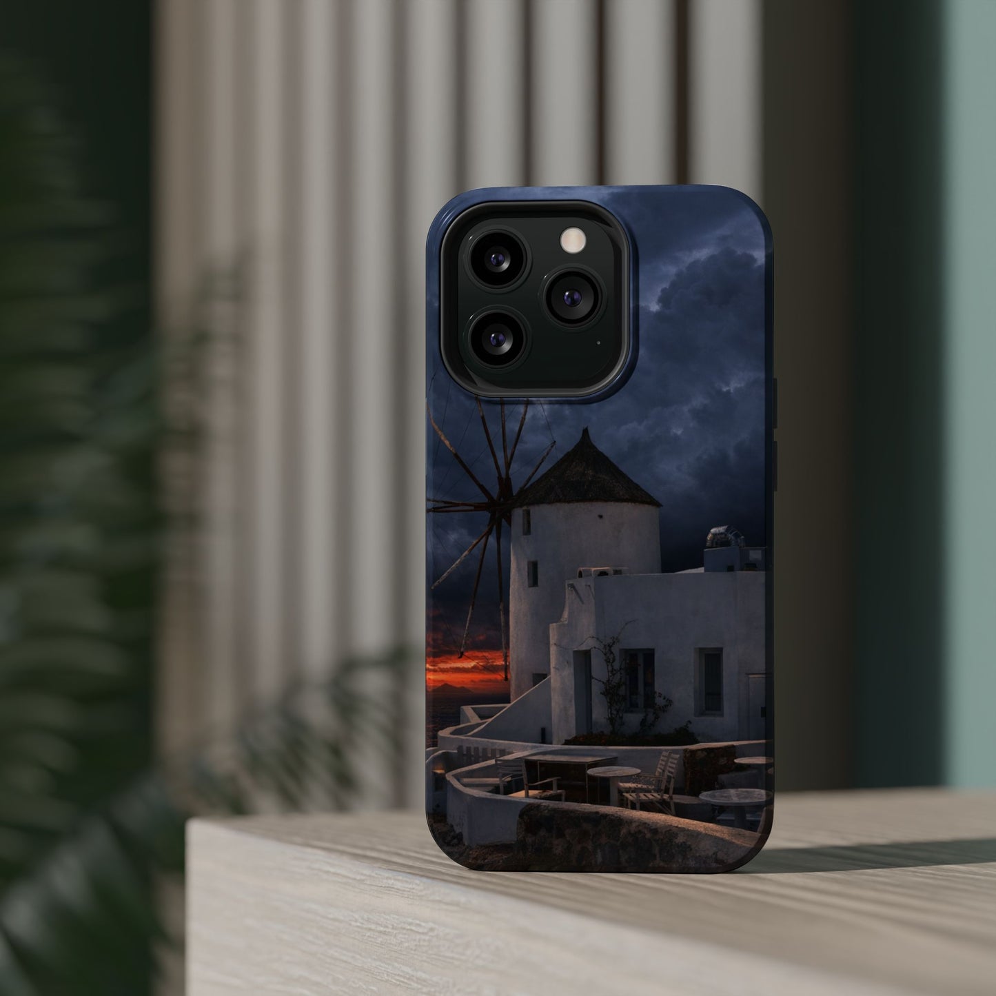 Santorini Windmill Sunset phone case | Magnetic impact-resistant case Greek Island Travel Gift