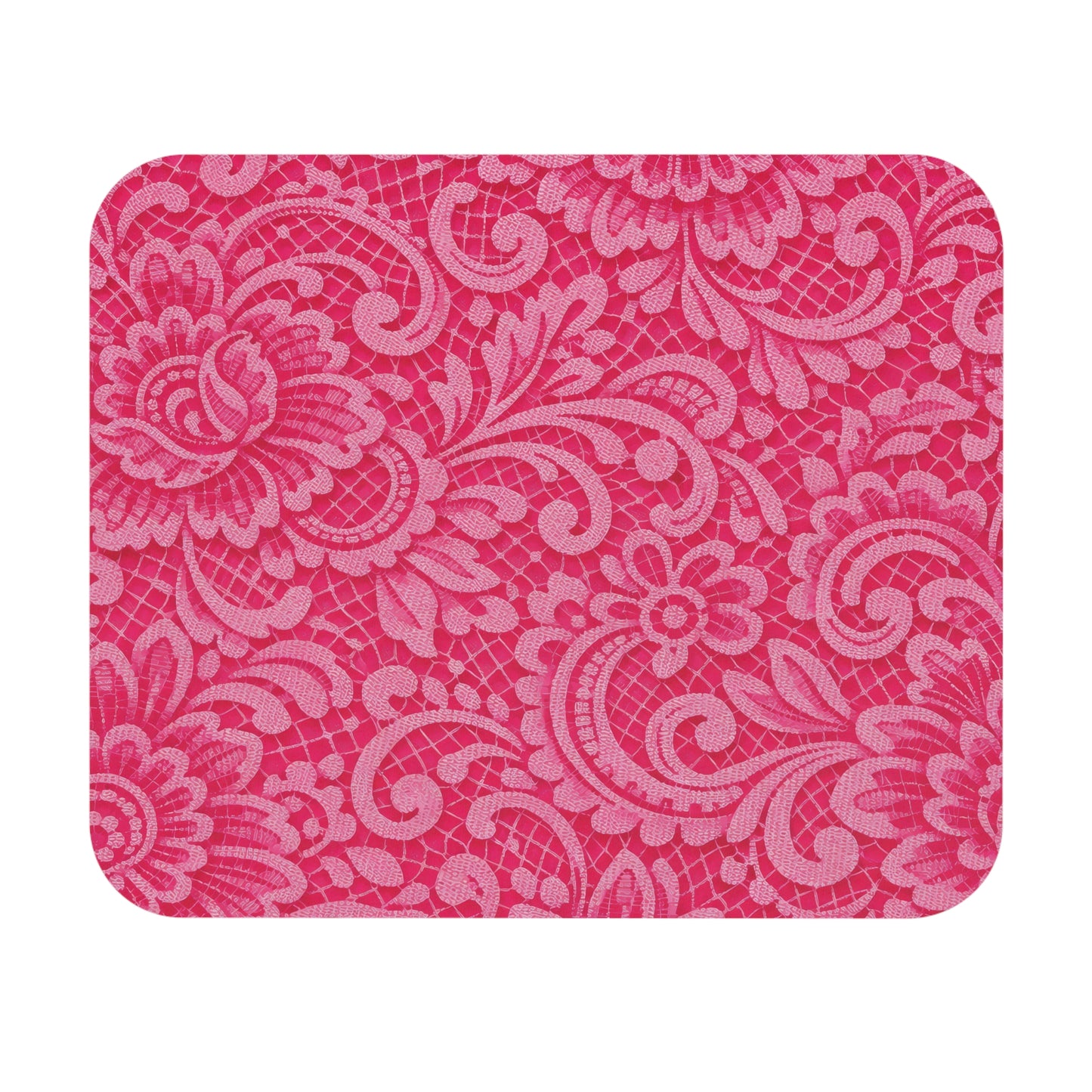 Pink Floral Lace Rectangle Mouse Pad — Feminine Desk Mousepad for Home Office & Gifts