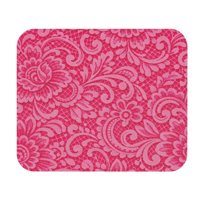 Pink Floral Lace Rectangle Mouse Pad — Feminine Desk Mousepad for Home Office & Gifts
