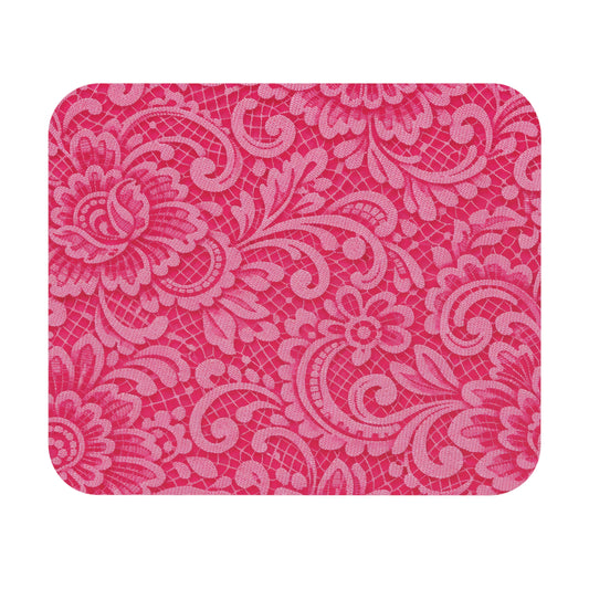 Pink Floral Lace Rectangle Mouse Pad — Feminine Desk Mousepad for Home Office & Gifts