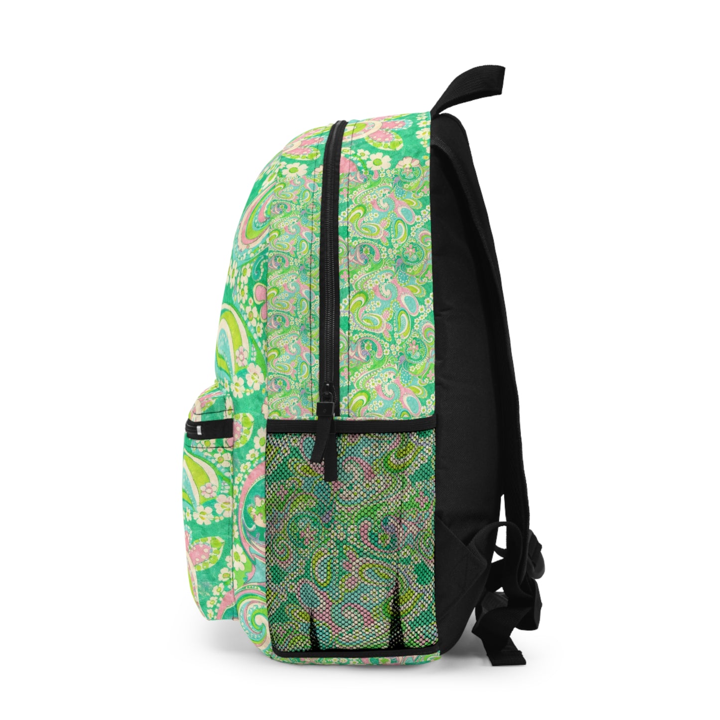 Green Paisley Backpack - Retro Floral School & Everyday Bag