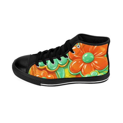 Vibrant 60s Mod Psychedelic Floral High Top Sneakers | Retro Flower Power Canvas Shoes