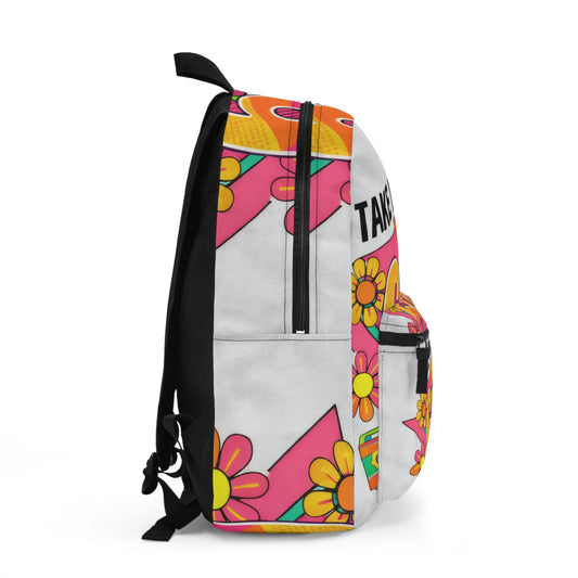 60s Retro Backpack — "Take Me Back to the 60s" Psychedelic Floral School/Travel Bag