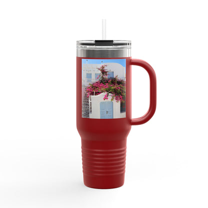 Santorini Blue Door Photo Travel Mug 40oz Insulated Tumbler