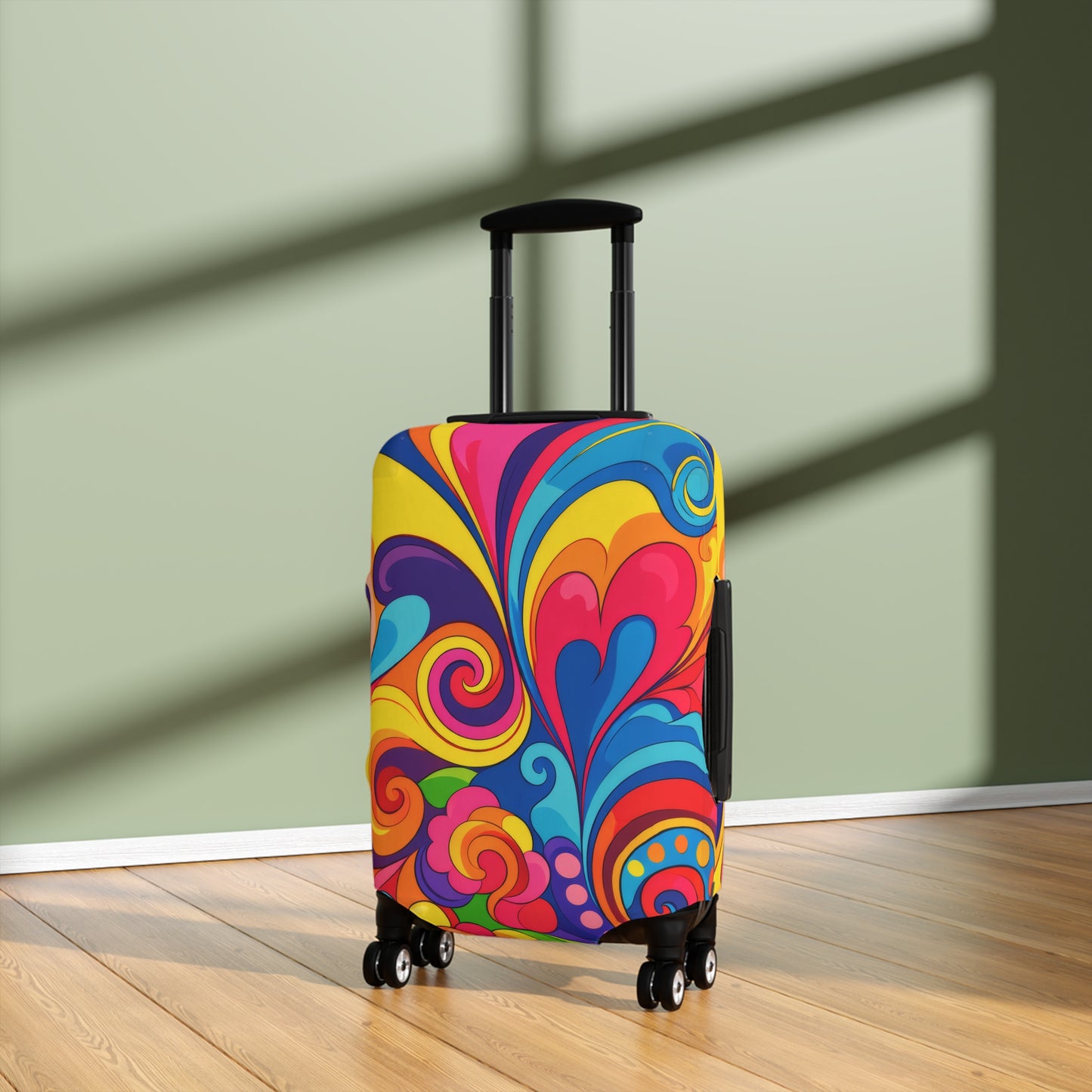 Psychedelic Swirl Luggage Cover — Colorful Retro Travel Protector