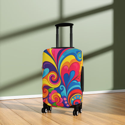 Psychedelic Swirl Luggage Cover — Colorful Retro Travel Protector
