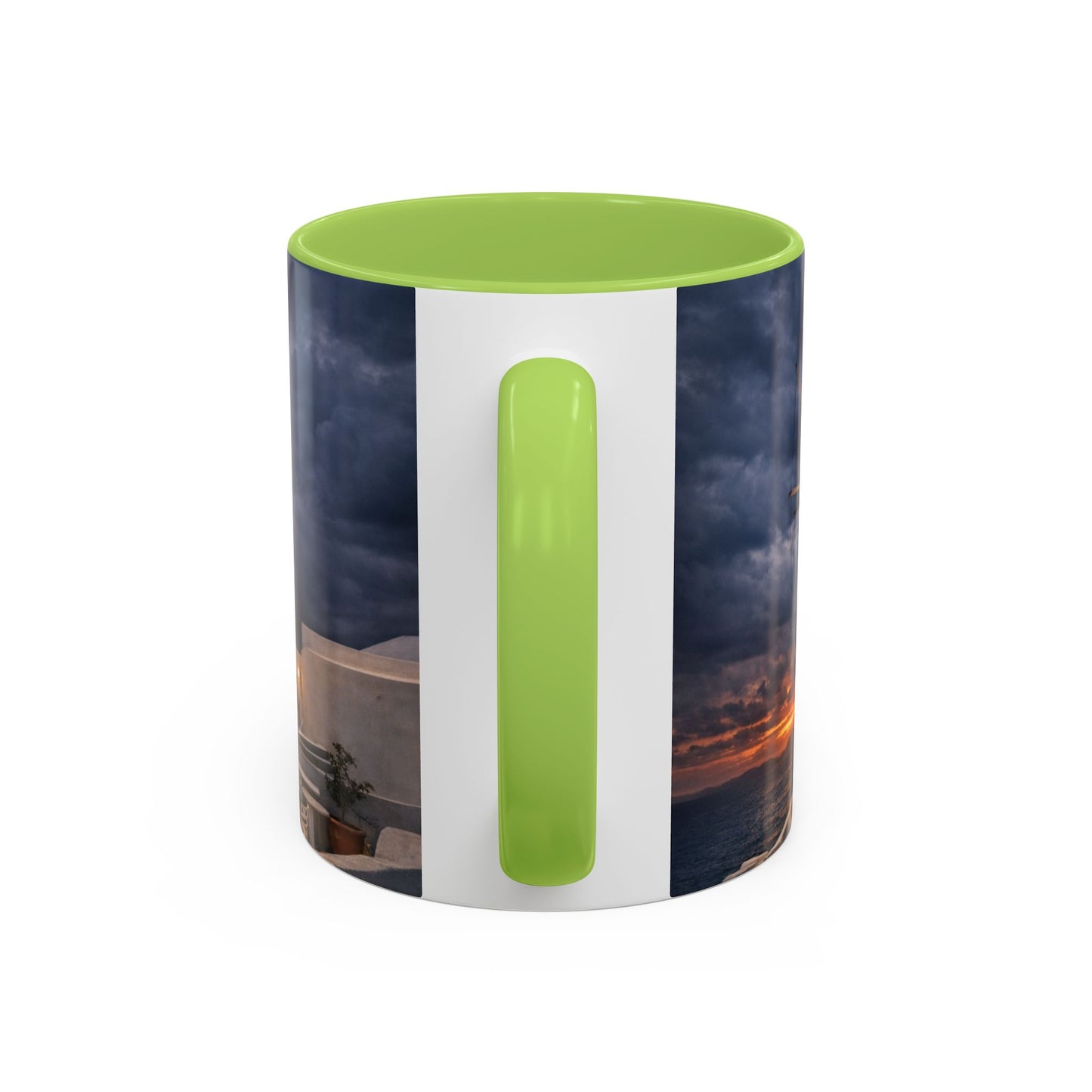 Santorini Windmill Sunset Accent Coffee Mug | Island Nightscape Greek Travel Gift | Unique Ceramic Mug