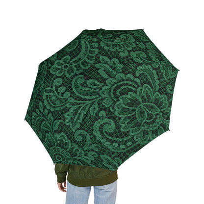 Compact Foldable Umbrella — Dark Green Paisley Semi-Automatic Travel Umbrella