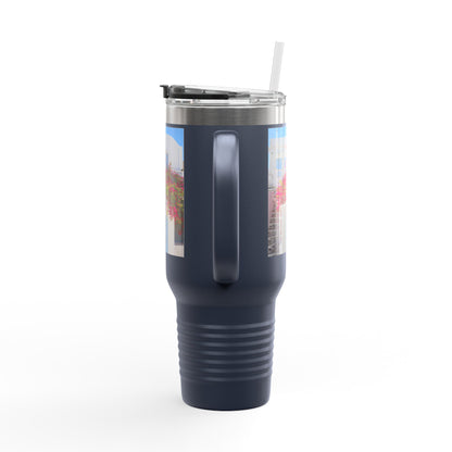 Santorini Blue Door Photo Travel Mug 40oz Insulated Tumbler