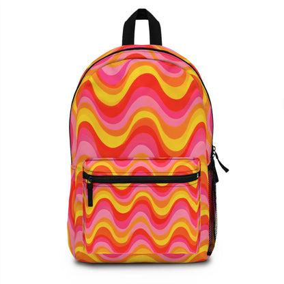 Retro Wave Backpack — Bright 70s Wavy Pattern School & Travel Bag