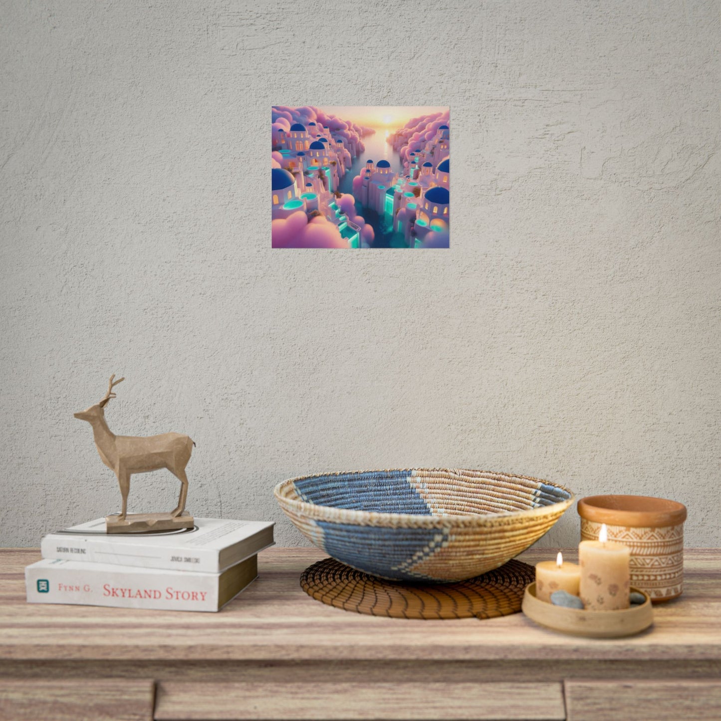 Dreamy Sunset Island Poster — Fantastical Cityscape Rolled Art Print