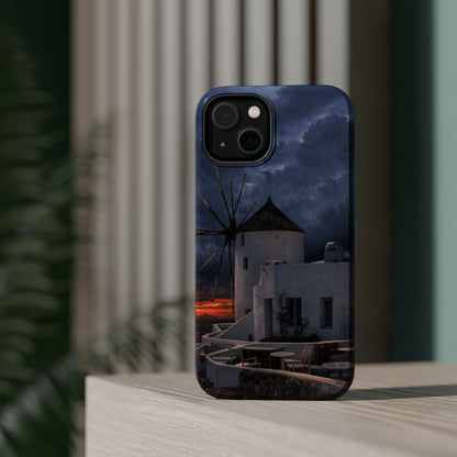 Santorini Windmill Sunset phone case | Magnetic impact-resistant case Greek Island Travel Gift
