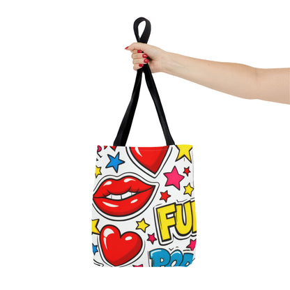 Pop Art Kiss & Cherries Tote Bag — Fun Retro Pattern All-Over Print