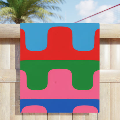 Colorwave Abstract Beach Towel — Bright Retro Geometric Stripes
