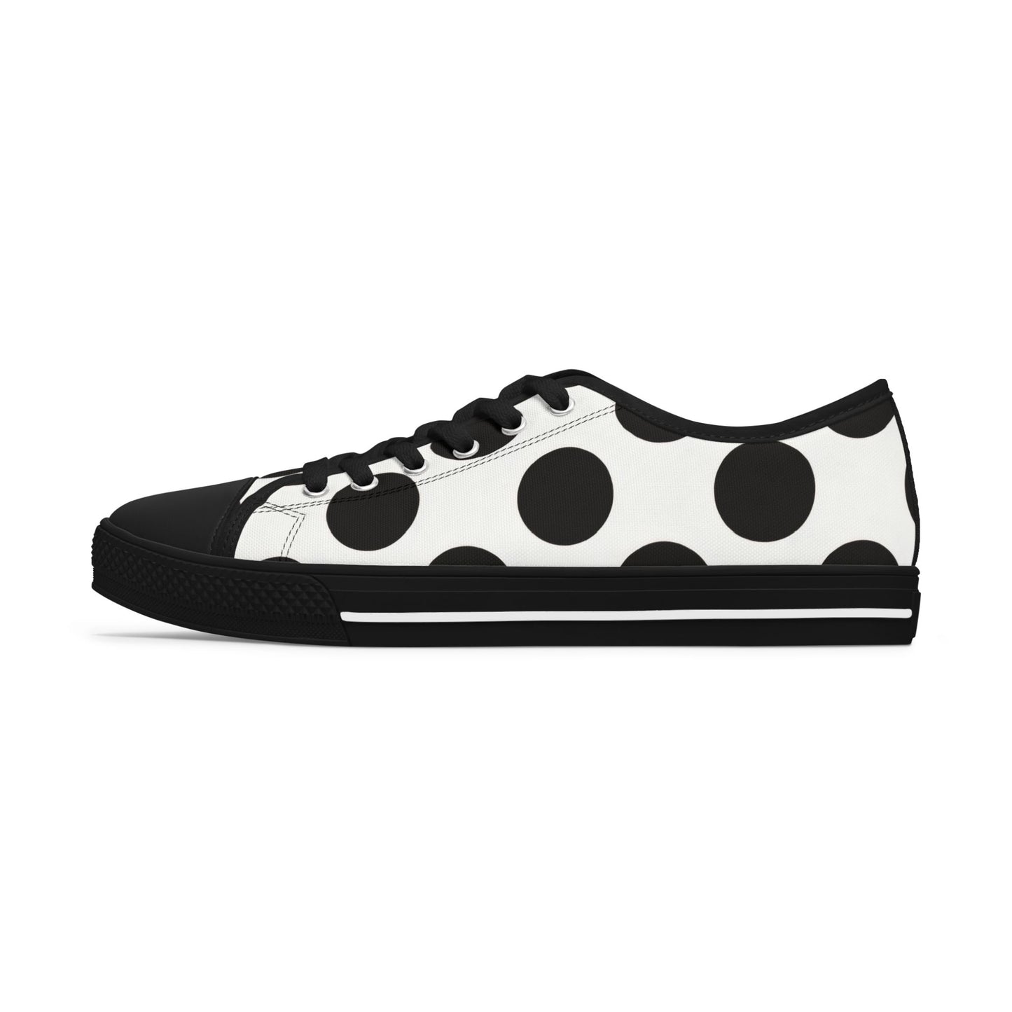 Polka Dot Low Top Sneakers — Women's Black & White Casual Canvas Shoes