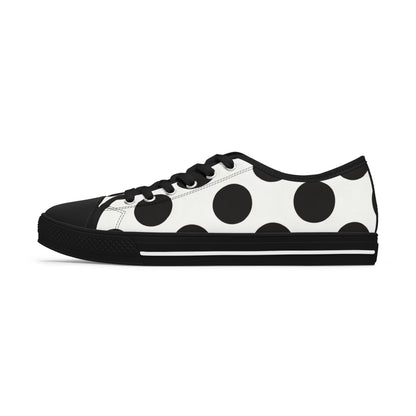 Polka Dot Low Top Sneakers — Women's Black & White Casual Canvas Shoes