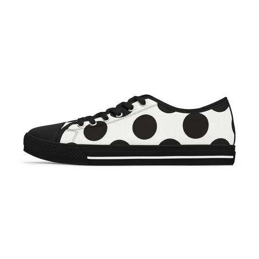 Polka Dot Low Top Sneakers — Women's Black & White Casual Canvas Shoes
