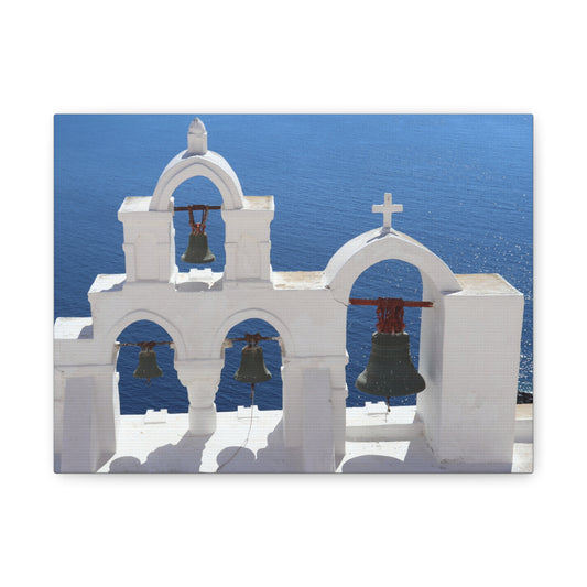 Santorini White Bell Tower Matte Canvas, Stretched 1.25"