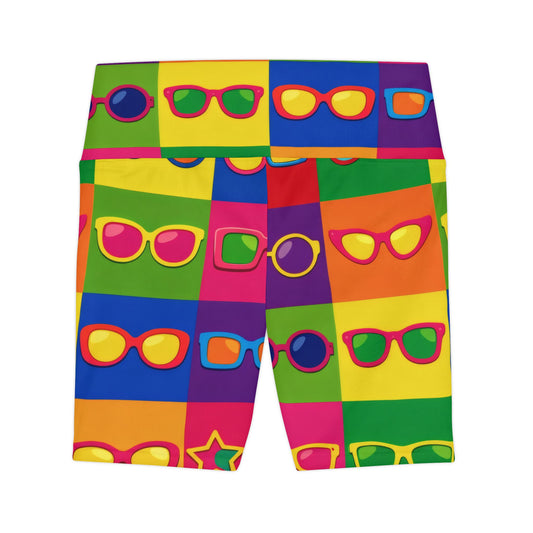 Colorful Sunglasses Pattern Women's Workout Shorts – Retro Pop Art Activewear