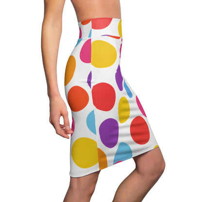 Colorful Polka Dot Pencil Skirt – Bright Retro Circle Print
