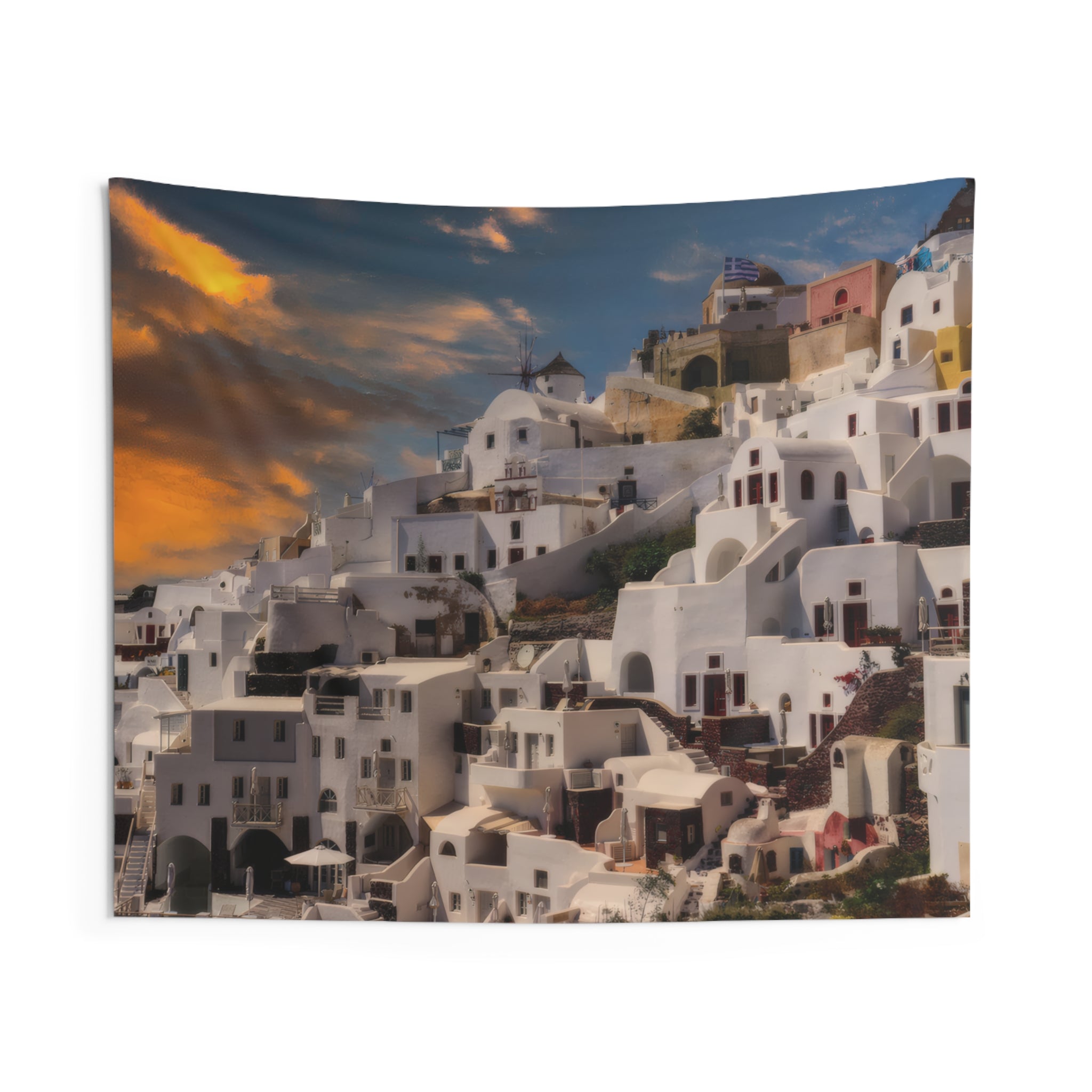Santorini Sunset - Oia Village Wall Tapestry