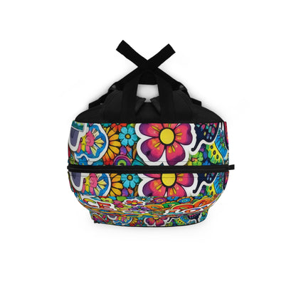Hippie Floral 'Peace Love Good Vibes' Backpack — Retro Van & Peace Signs
