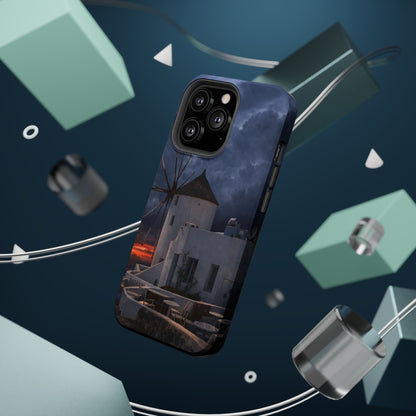 Santorini Windmill Sunset phone case | Magnetic impact-resistant case Greek Island Travel Gift