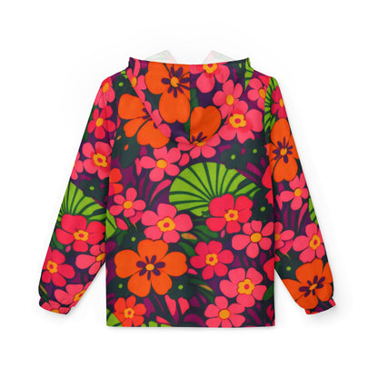 Floral Retro Windbreaker Jacket – Bright Pink & Orange AOP