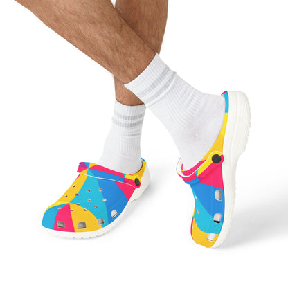 Colorful Geometric EVA Foam Clogs — Bright Patterned Slip-On Shoes
