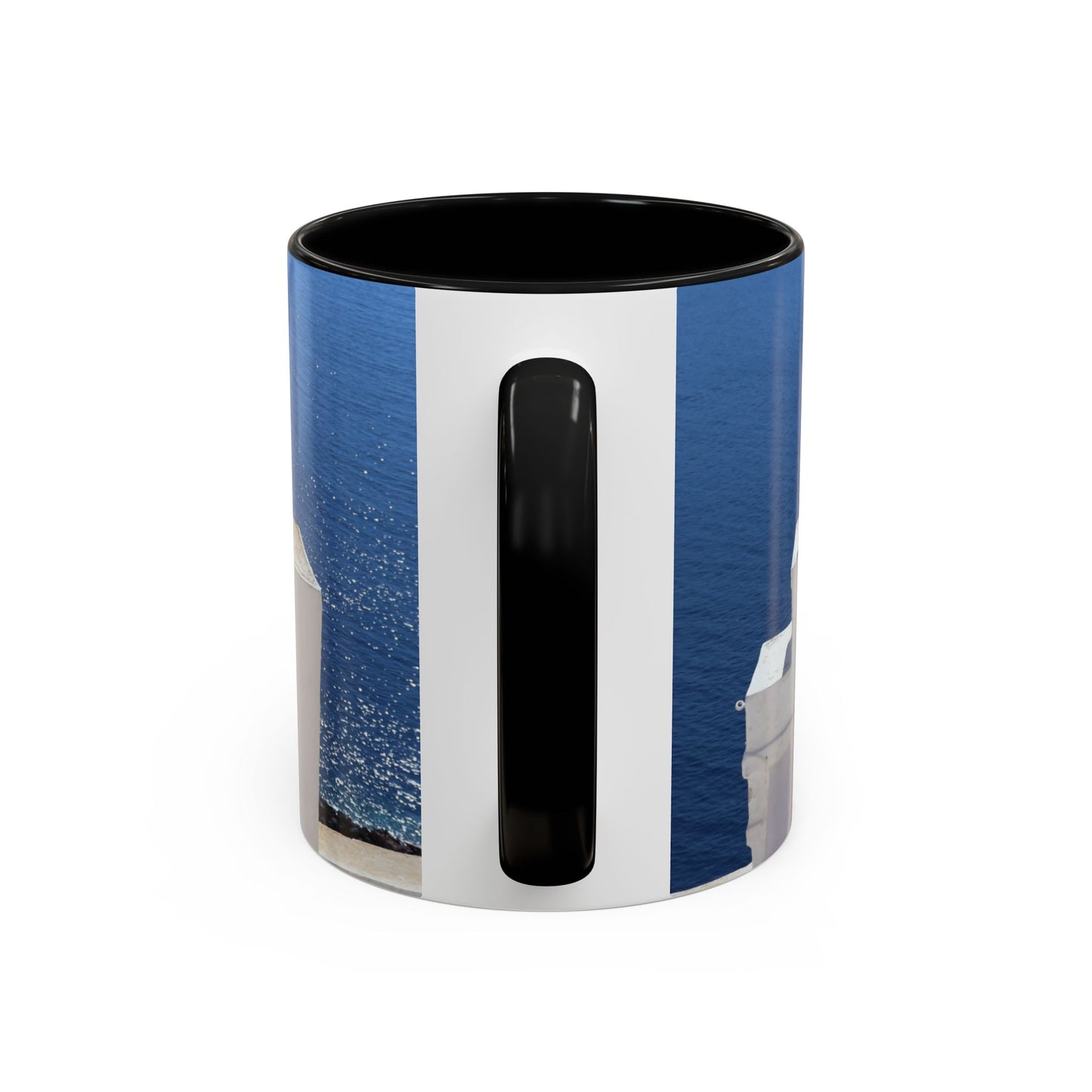 Santorini Bell Towers coffee mug | Greek island scene, blue sea accent mug