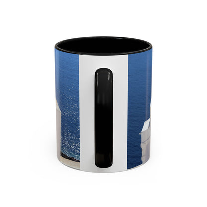 Santorini Bell Towers coffee mug | Greek island scene, blue sea accent mug
