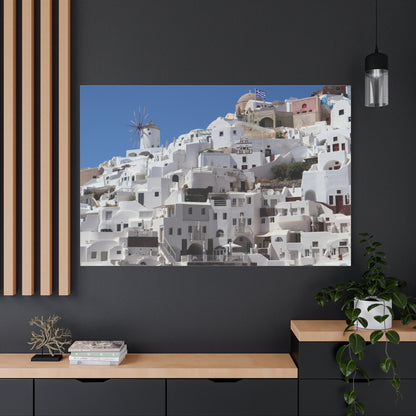 Oia Santorini White Houses Canvas — Matte Stretched Greek Island Wall Art