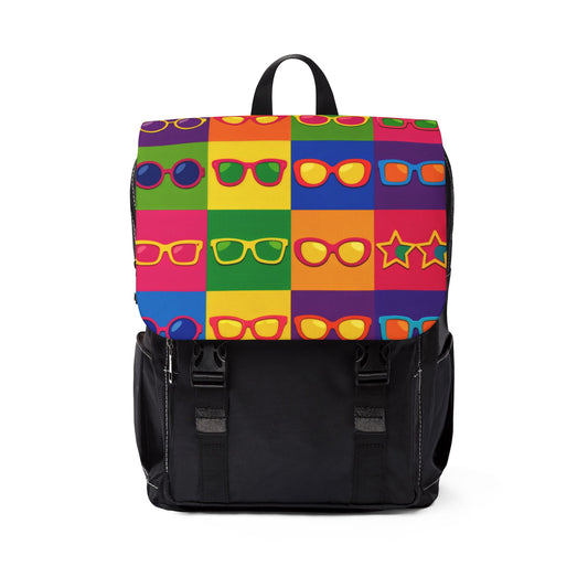 Colorful Pop Art Sunglasses Backpack — Retro Grid Shoulder Backpack
