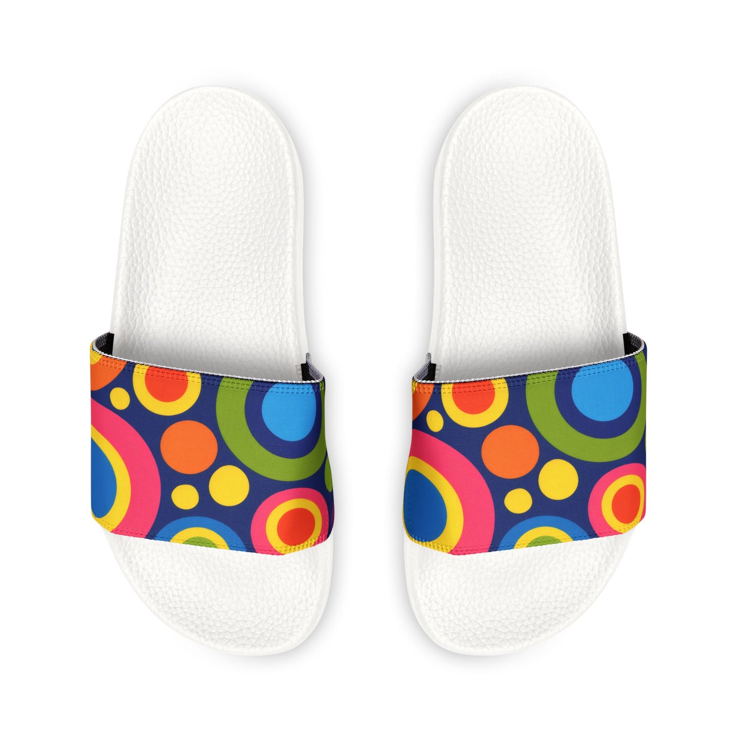 Women's Slide Sandals — Colorful Retro Circle Print Removable-Strap Slides