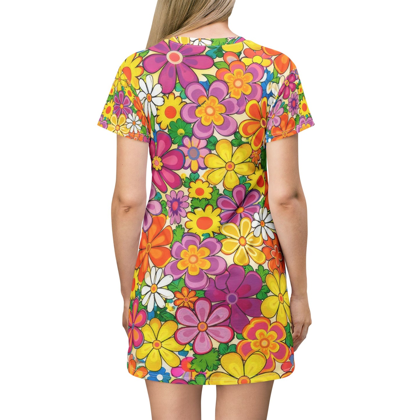 Floral Retro Mini Dress — Bright 60s Flower Power Allover Print