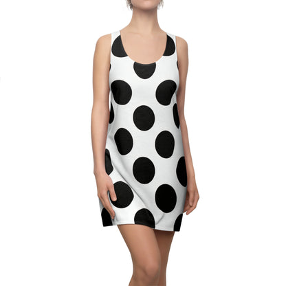 Polka Dot Racerback Dress – Black & White AOP Sleeveless Dress