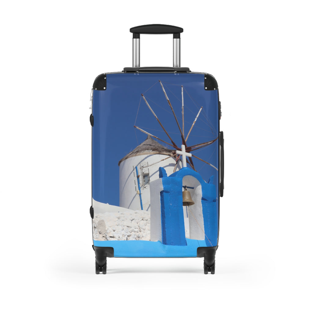 Ghost Oia Windmill & Blue Bell Suitcase - Santorini White Windmill Original Photo Luggage - Hard Shell Spinner