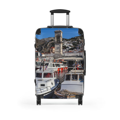 Hydra Greece Photo Suitcase | Travel Luggage with Coastal Marina Print