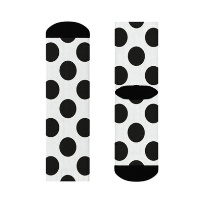 Black Polka Dot Crew Socks - Classic Monochrome Fashion Socks