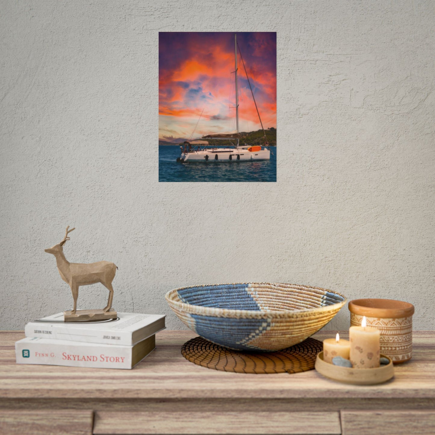 Sailboat Sunset Rolled Poster | Nautical Wall Art, Marina Sunset Print