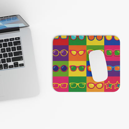 Retro Pop Art Sunglasses Mouse Pad — Colorful Grid Desk Mat