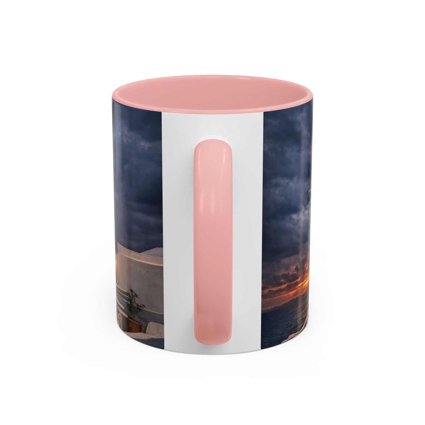 Santorini Windmill Sunset Accent Coffee Mug | Island Nightscape Greek Travel Gift | Unique Ceramic Mug
