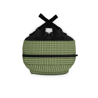 Green Gingham Backpack — Casual Plaid School & Daypack